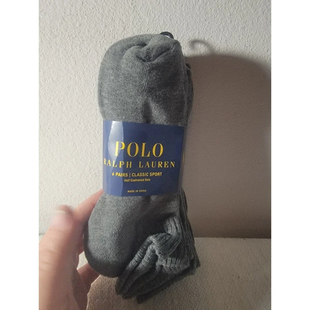Polo Ralph Lauren MEN 6-Pack‎ Socks GRAY QUARTER Classic Sport Half Cushion Sole